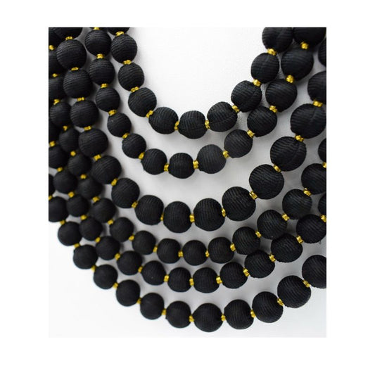 Raven Gold — Sari Silk Bead Necklace, 6-String — Black and Gold — detail of beads