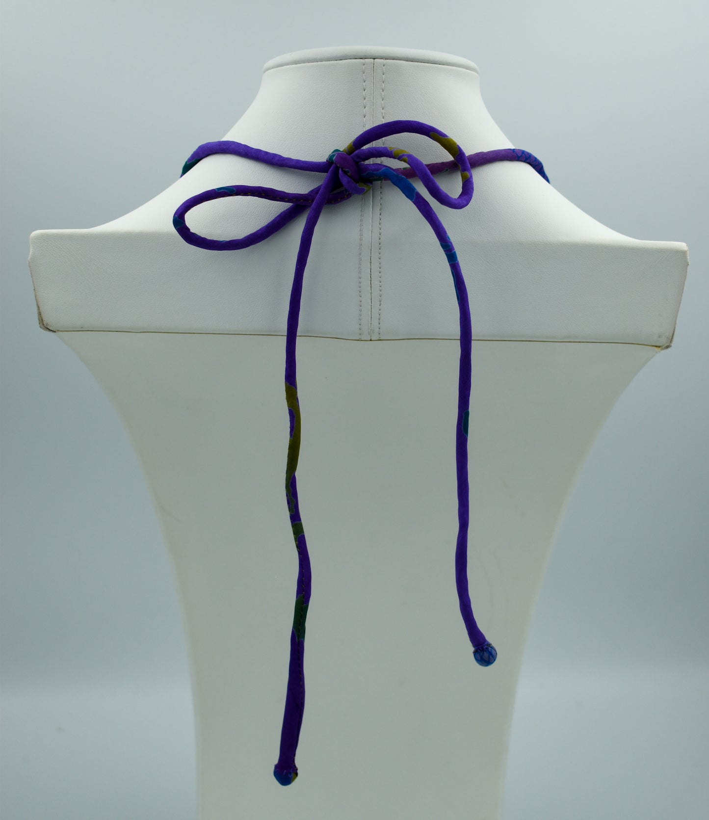 Sari Silk Bead Necklace, 6-String — Mauve and Aqua — styling view