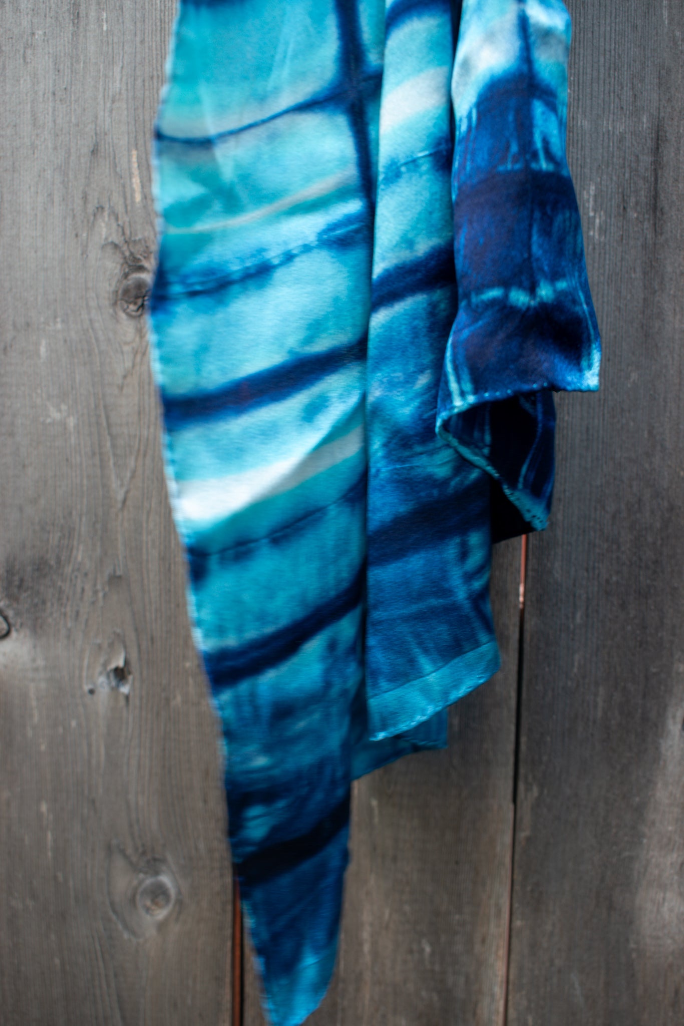 Silk Shibori Scarf — Shades of Blue — styling view