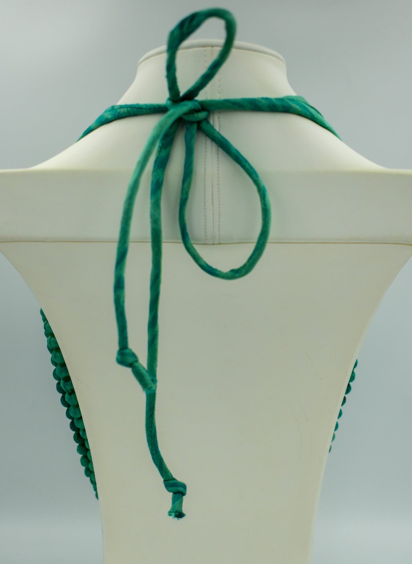 Spring — Sari Silk Bead Necklace, 22-String — Green — close-up detail