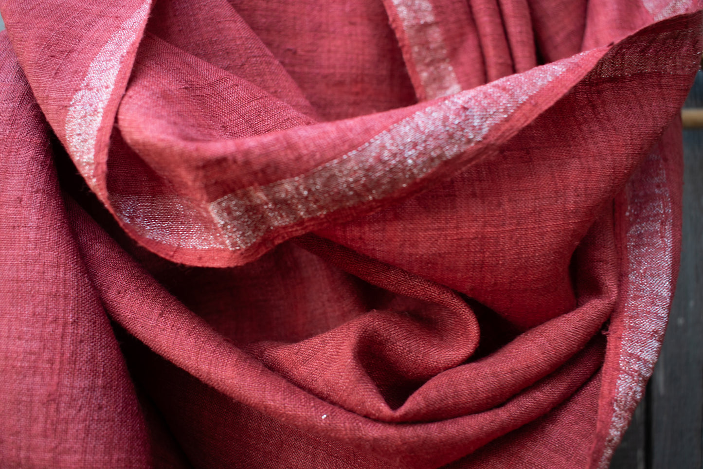 Matka Peace Silk Scarf — Madder — styling view