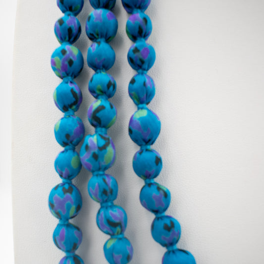 Sari Silk Bead Necklace, 1-String — Blue — detail of beads