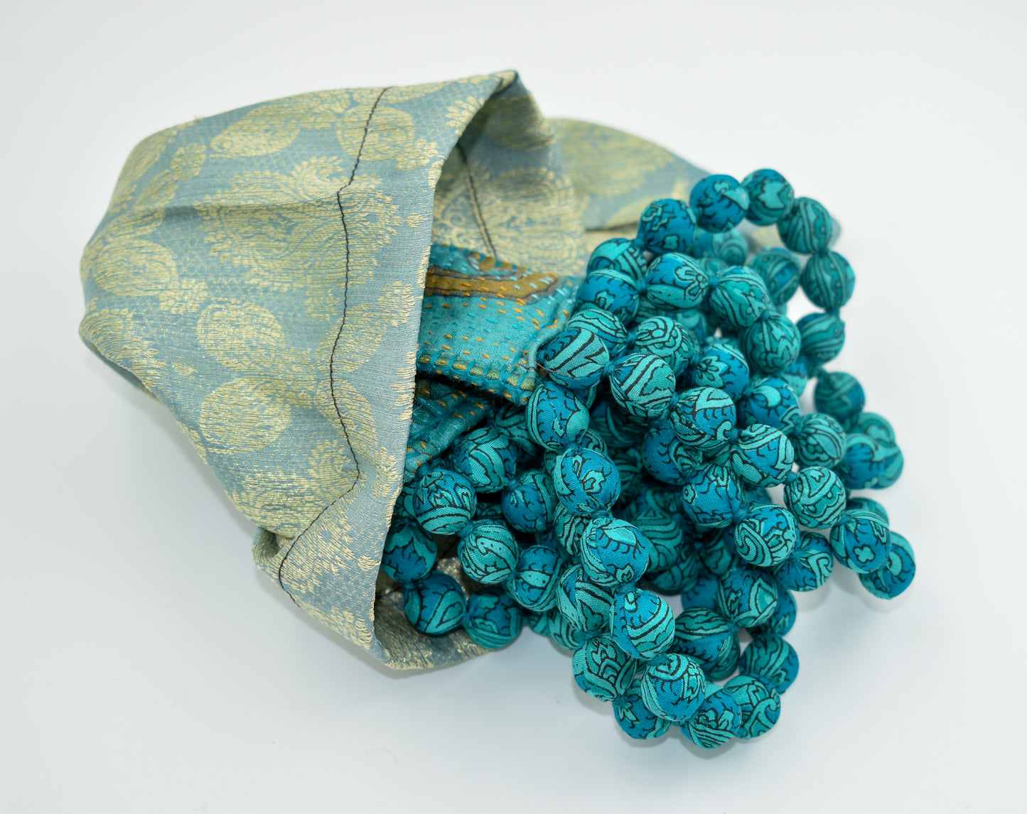 Teal Magic — Sari Kantha Bead Necklace — Blue and Green — view 6