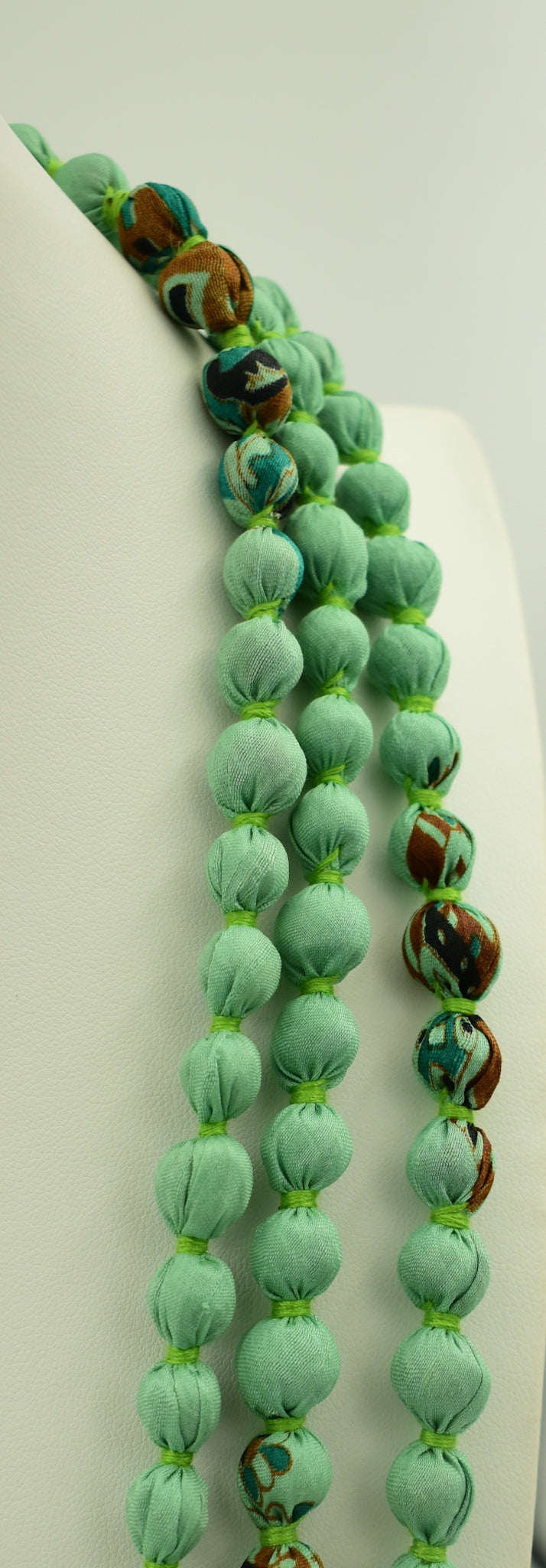 Mottled Mania — Sari Silk Bead Necklace, 1-String — Light Green Multi — close-up detail