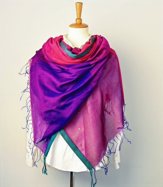 Handwoven Cotton-Silk Scarf — Hot Pink