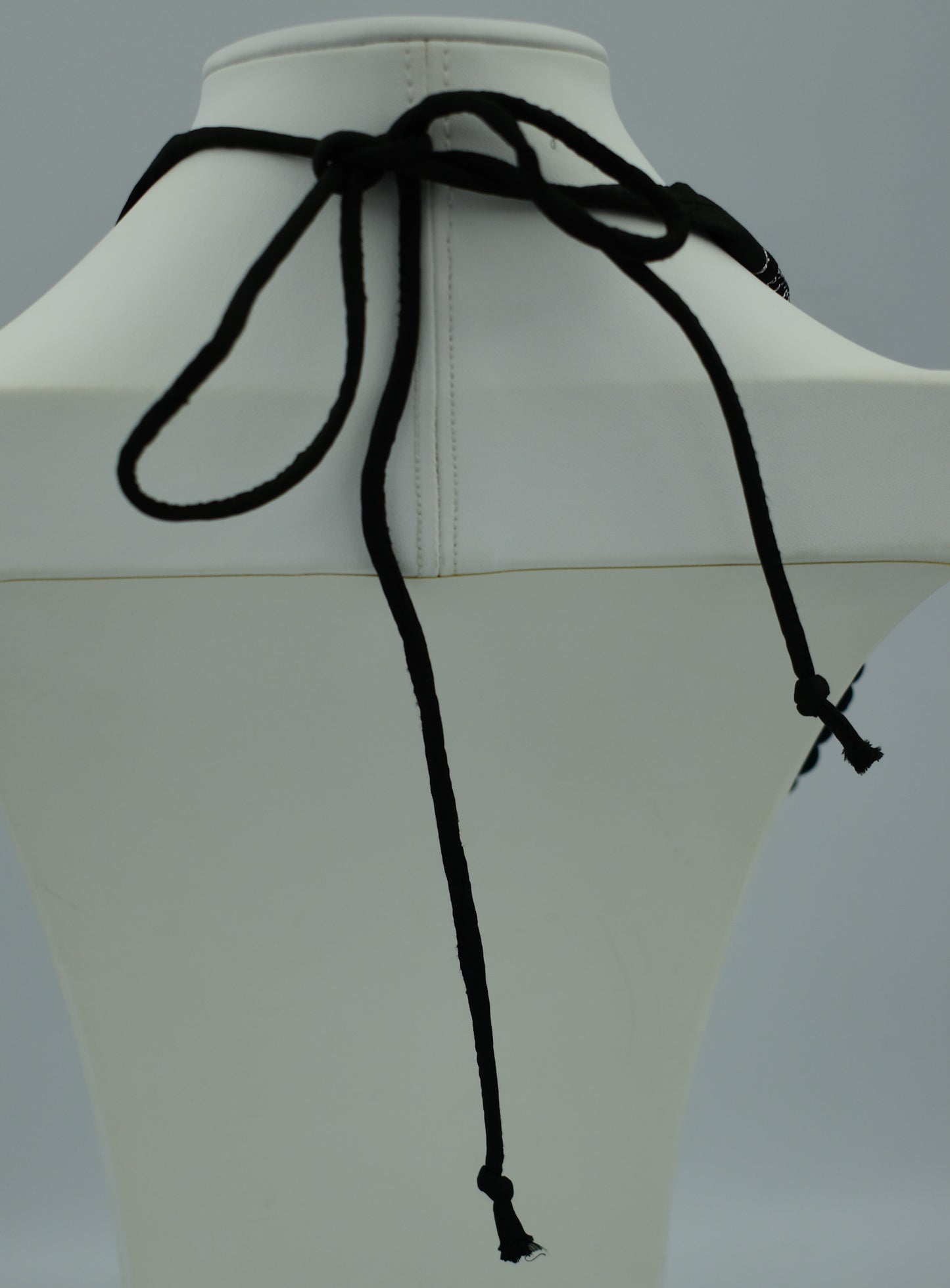 Ebony — Sari Silk Bead Necklace, 12-String — Black and Silver — view 7