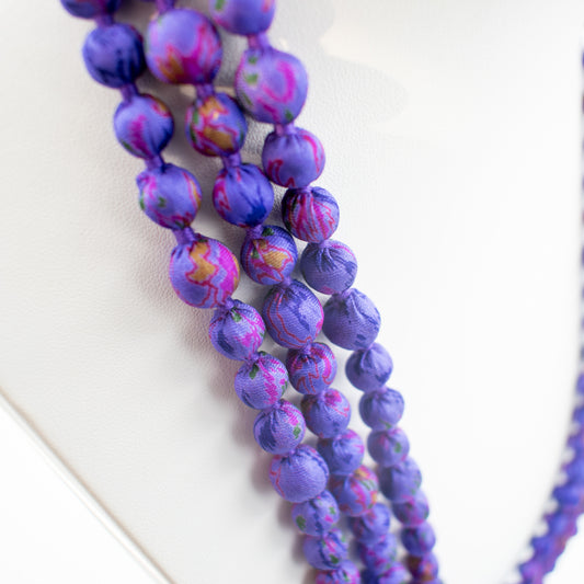 Sari Silk Bead Necklace, 1-String — Purple — detail of beads