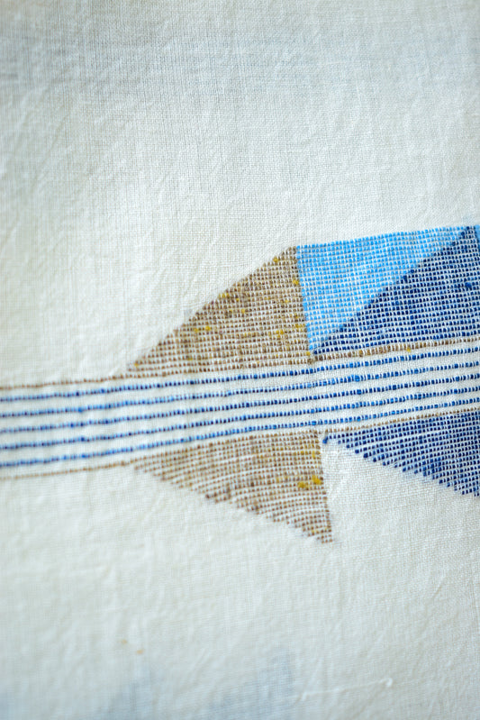 White Gold — Khadi Jamdani Stole — Gold and Blue Inlay — draped