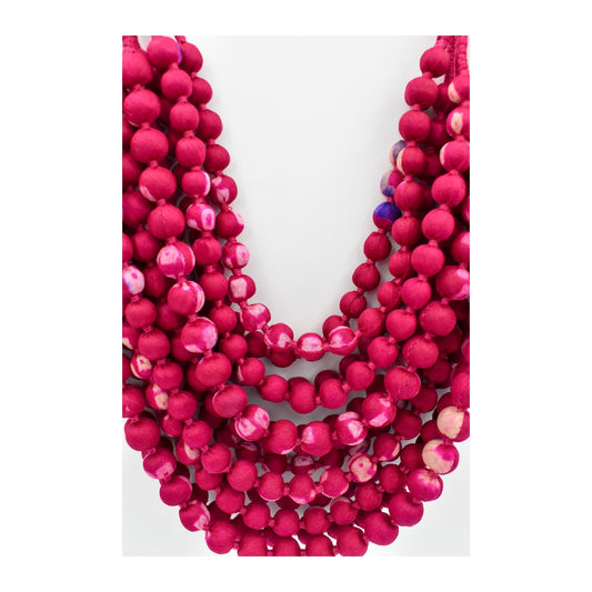 Electric — Sari Silk Bead Necklace, 12-String — Strong Pink