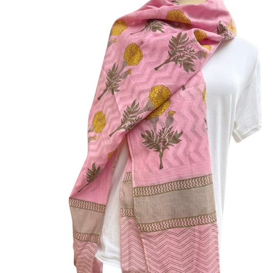 Block Print Cotton Scarf, Pink