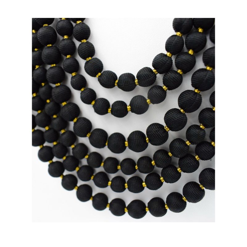 Raven Gold — Sari Silk Bead Necklace, 6-String — Black and Gold — detail of beads