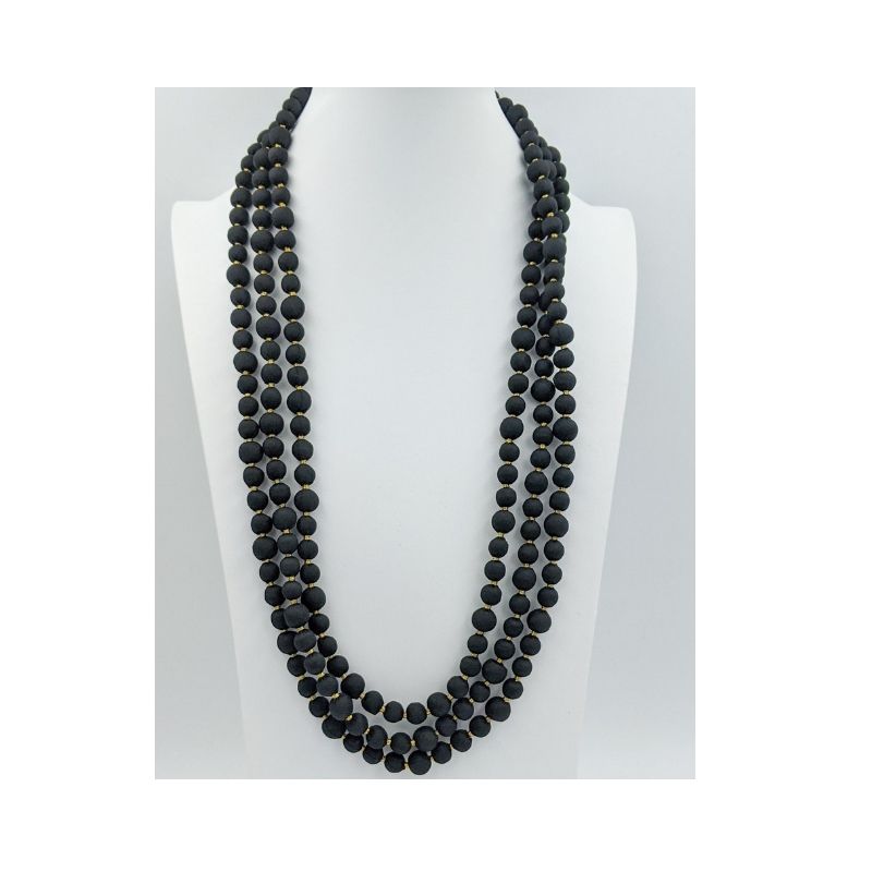 Gold Raven — Sari Silk Bead Necklace, 1-String — Black and Gold