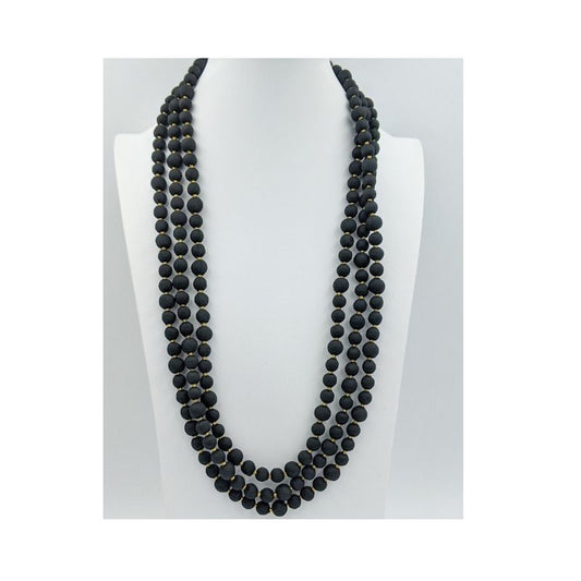 Gold Raven — Sari Silk Bead Necklace, 1-String — Black and Gold