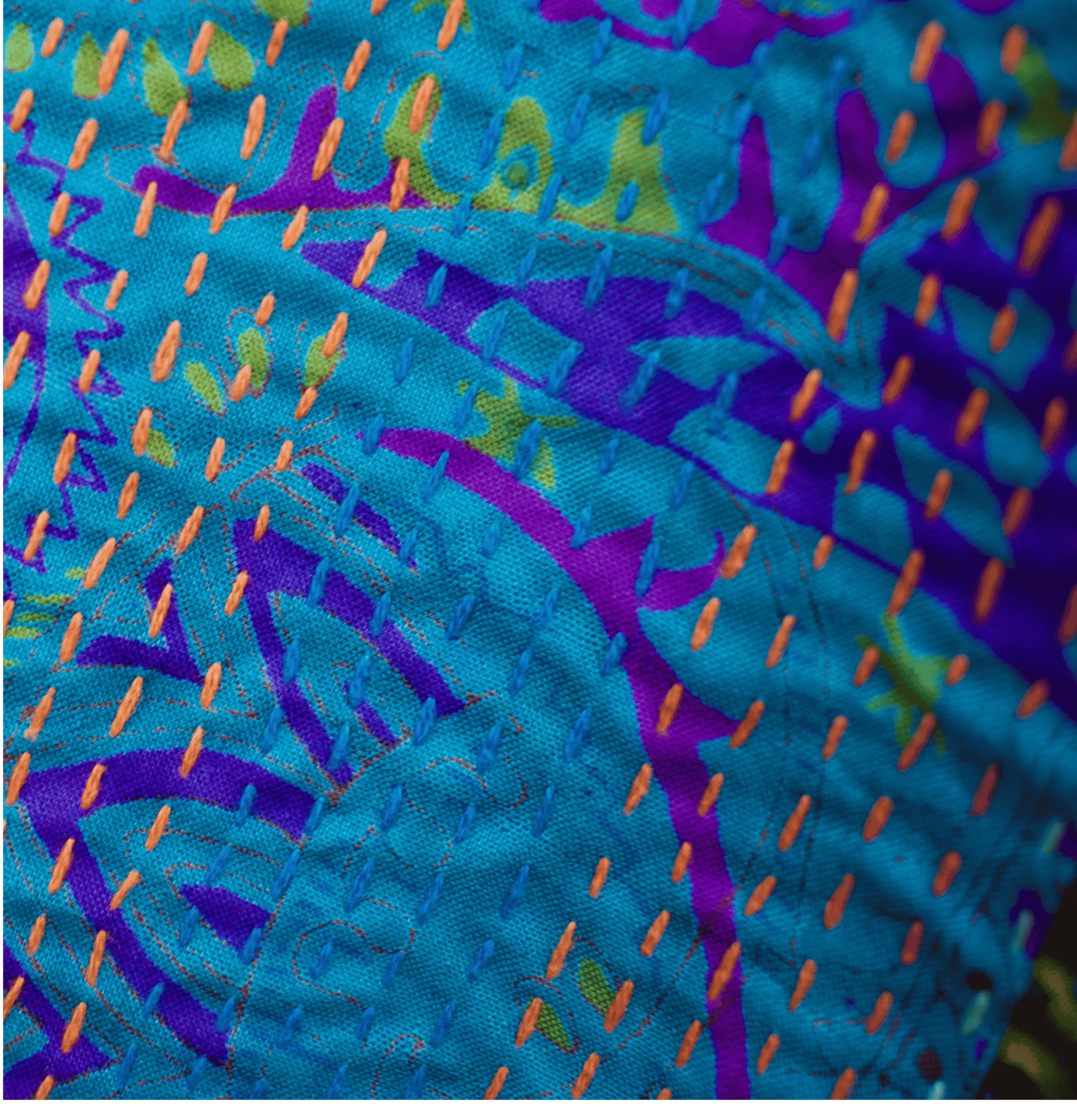 Kantha Silk Sari Shawl — Blue and Deep Olive — draped