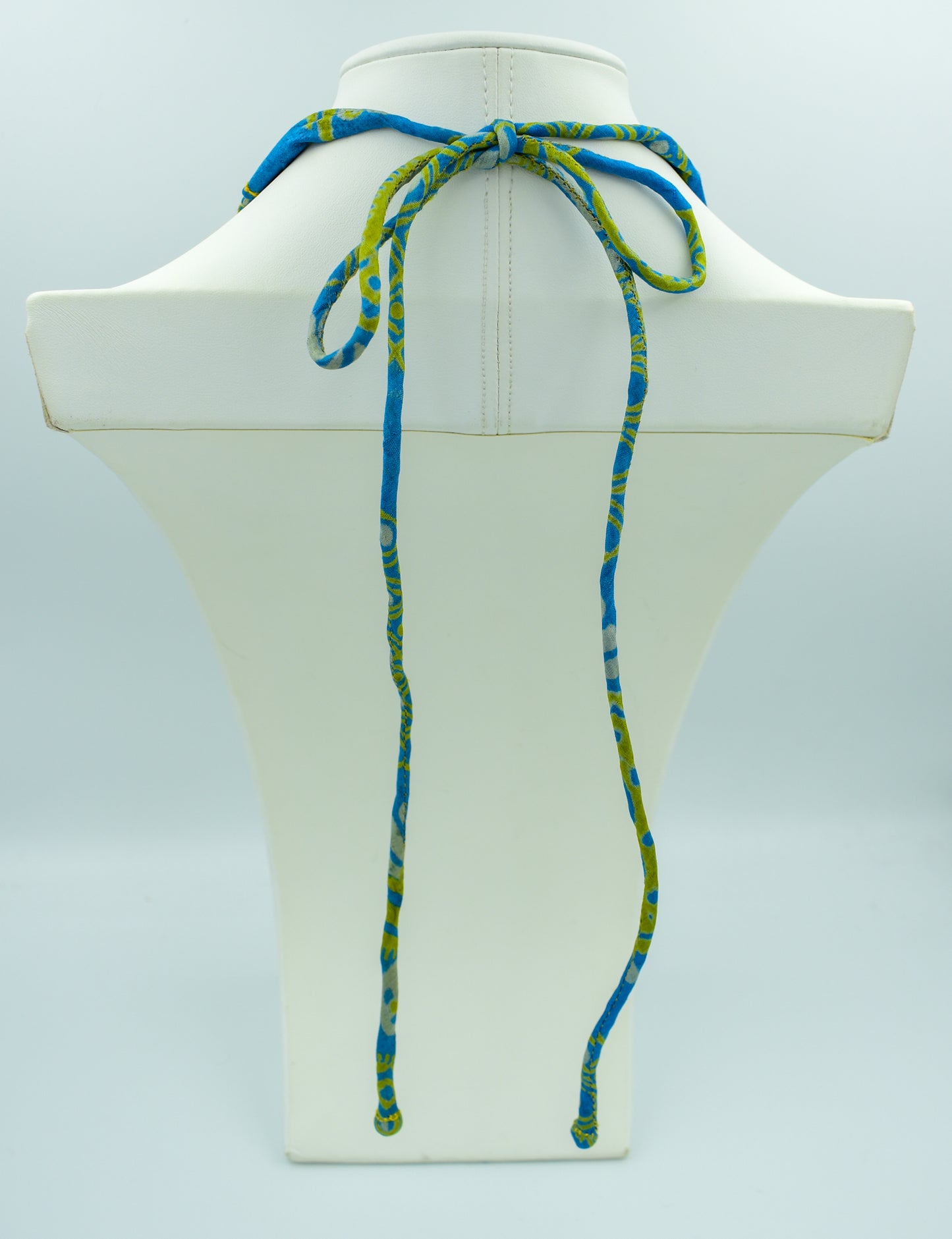 Minty Fresh Blue — Sari Silk Bead Necklace, 6-String — Blue and Mint — close-up detail