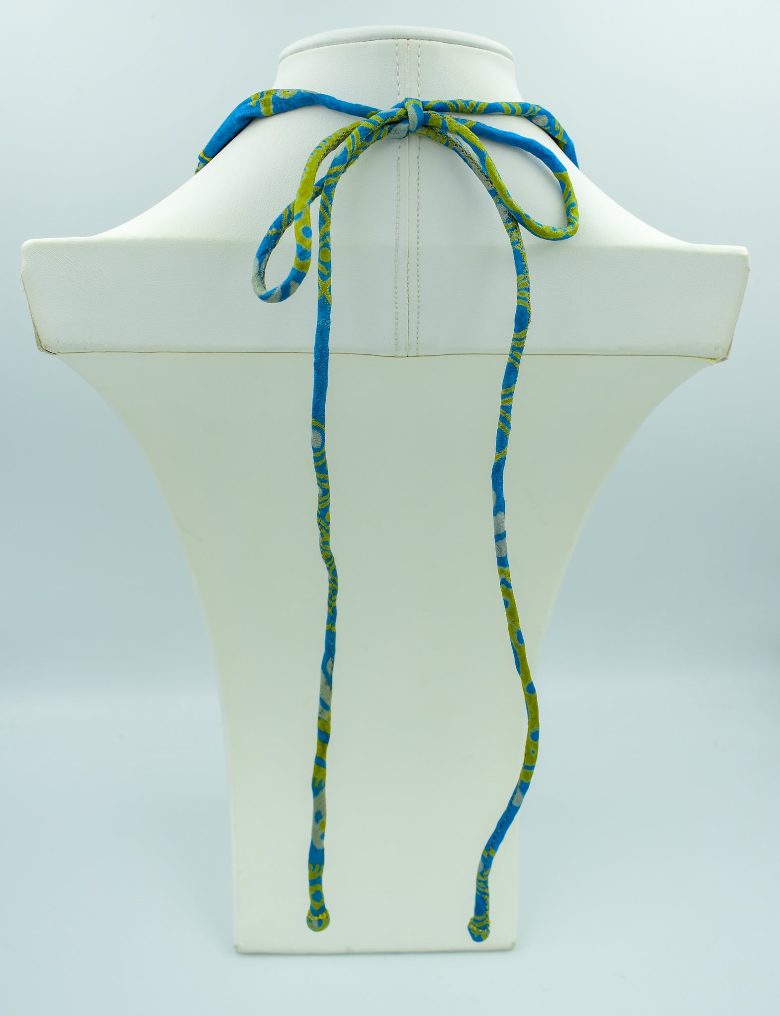 Minty Fresh Blue — Sari Silk Bead Necklace, 6-String — Blue and Mint — close-up detail