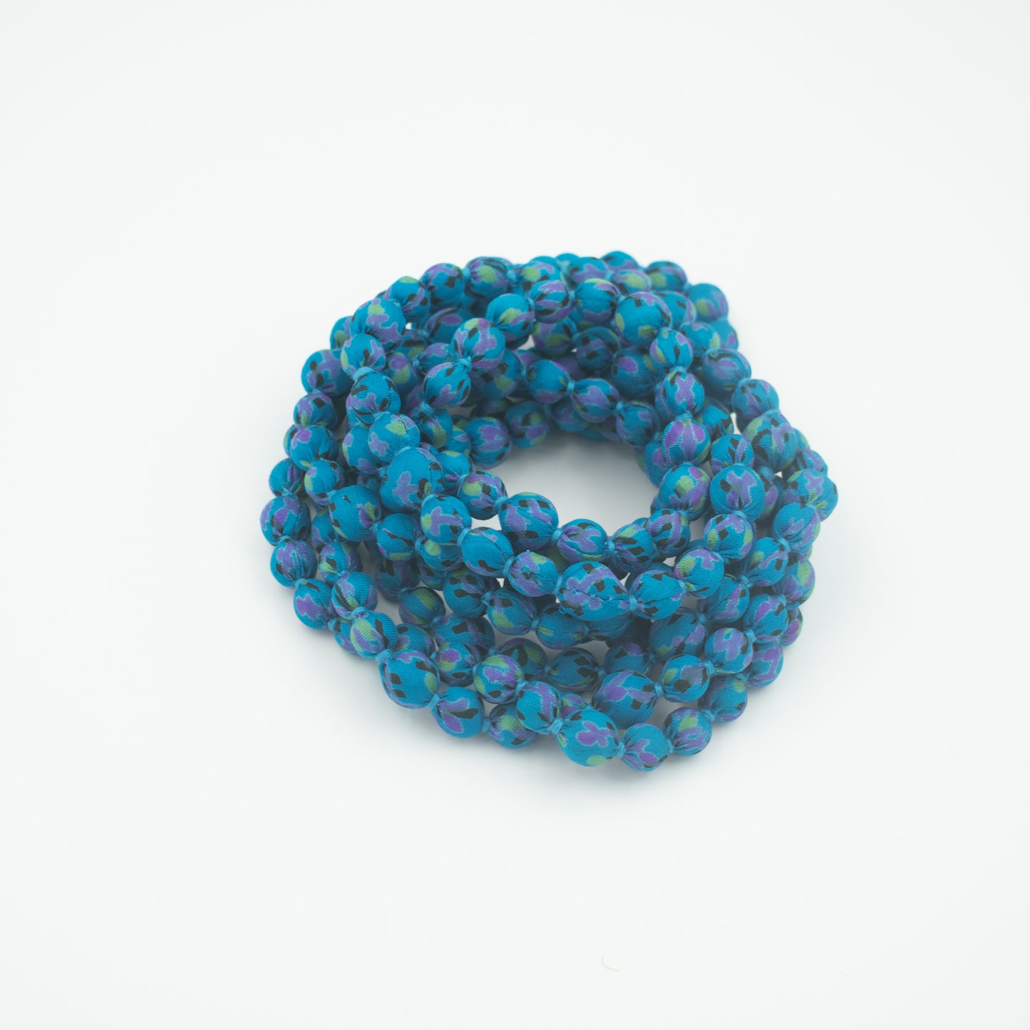 Sari Silk Bead Necklace, 1-String — Blue — worn on neck