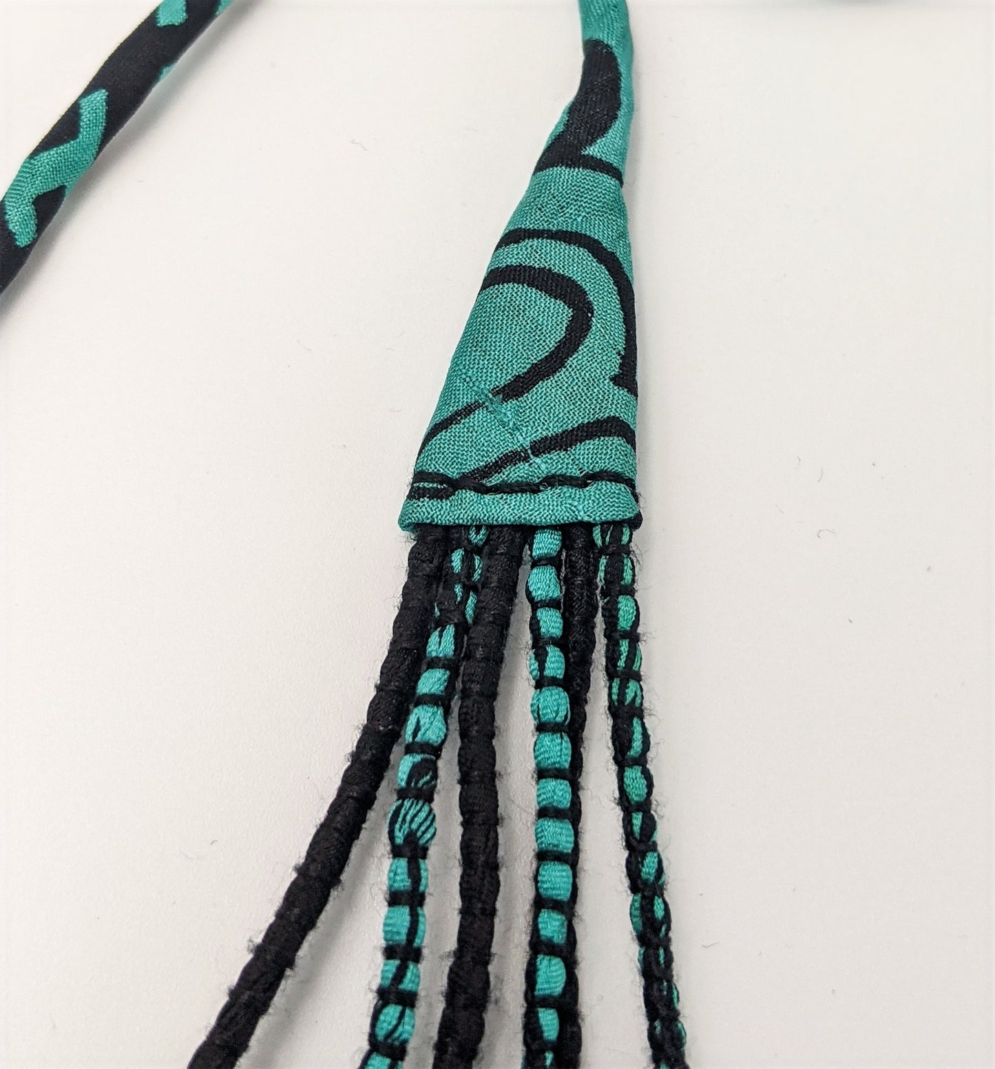 Sari Silk Bead Necklace, 6-String — Mint and Black — view 6