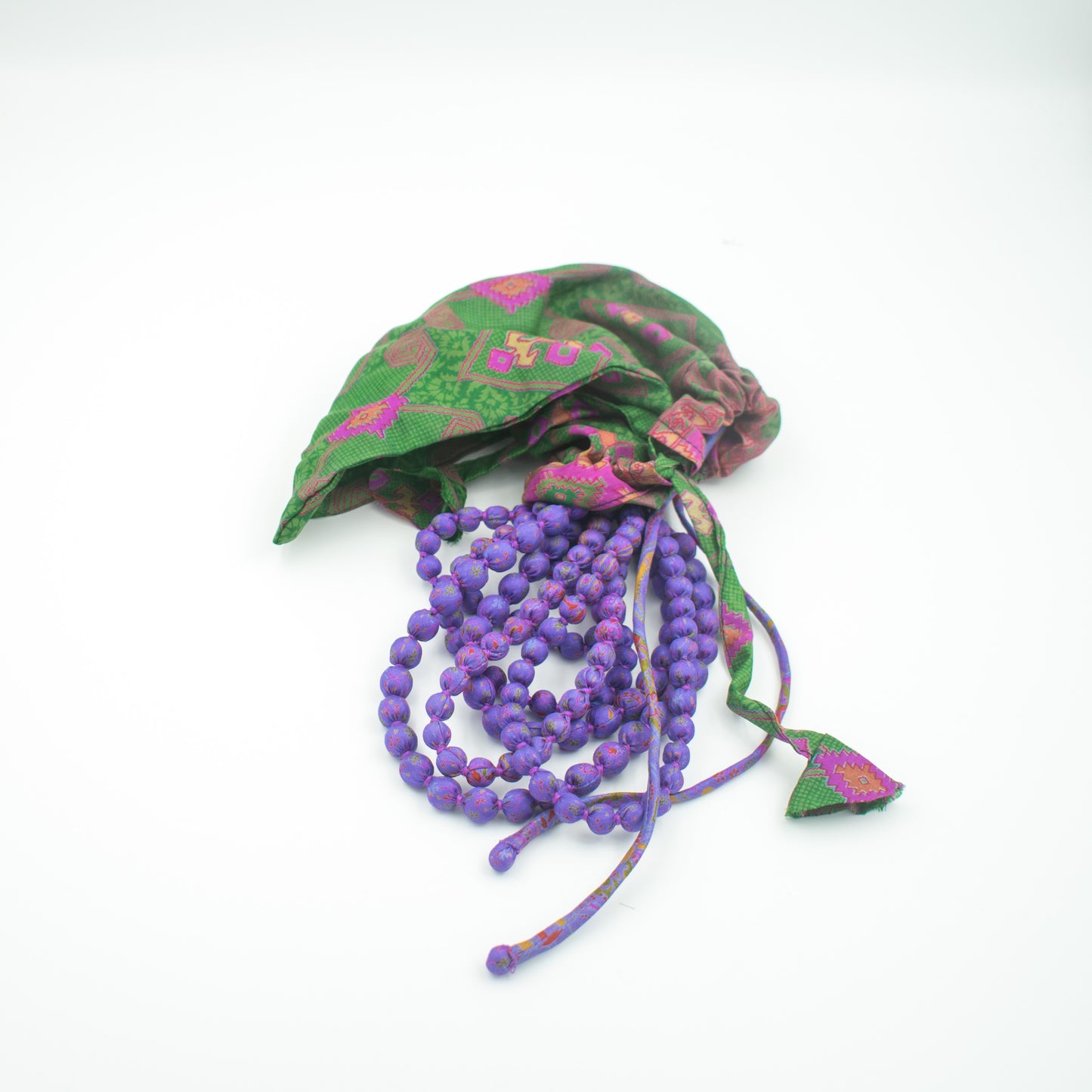 Sari Silk Bead Necklace, 6-String — Purple — styling view
