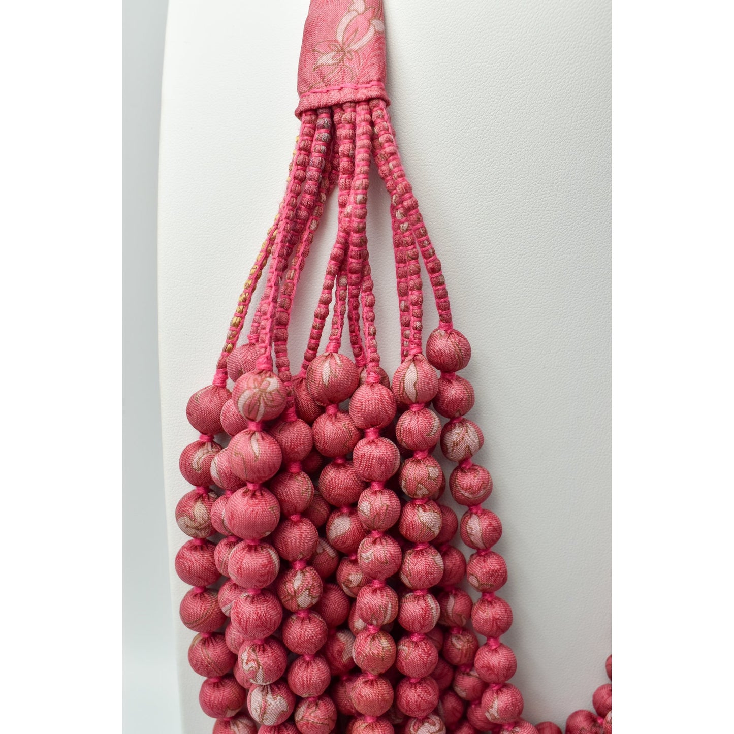 Rosie — Sari Silk Bead Necklace, 12-String — Deep Rose