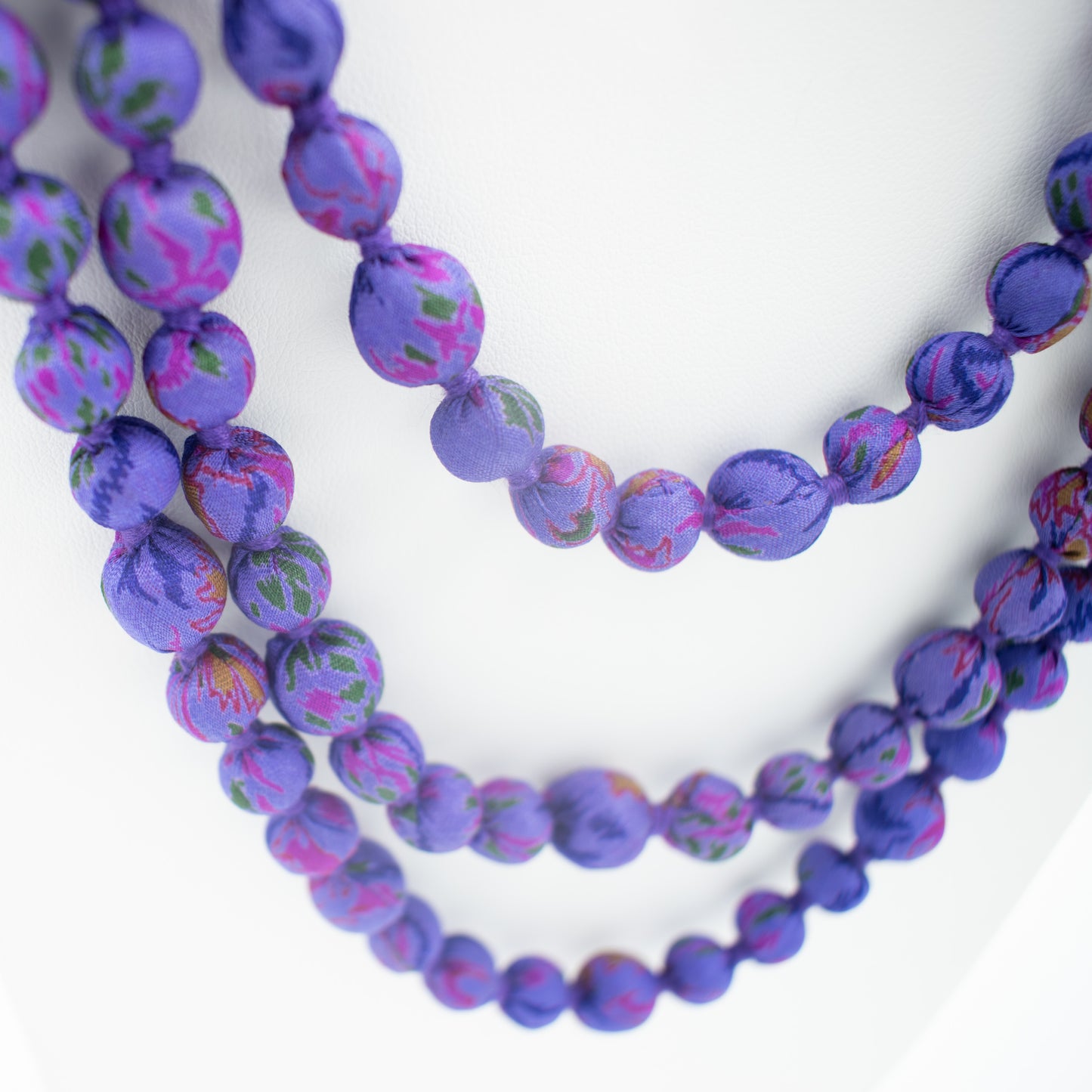 Sari Silk Bead Necklace, 1-String — Purple — worn on neck