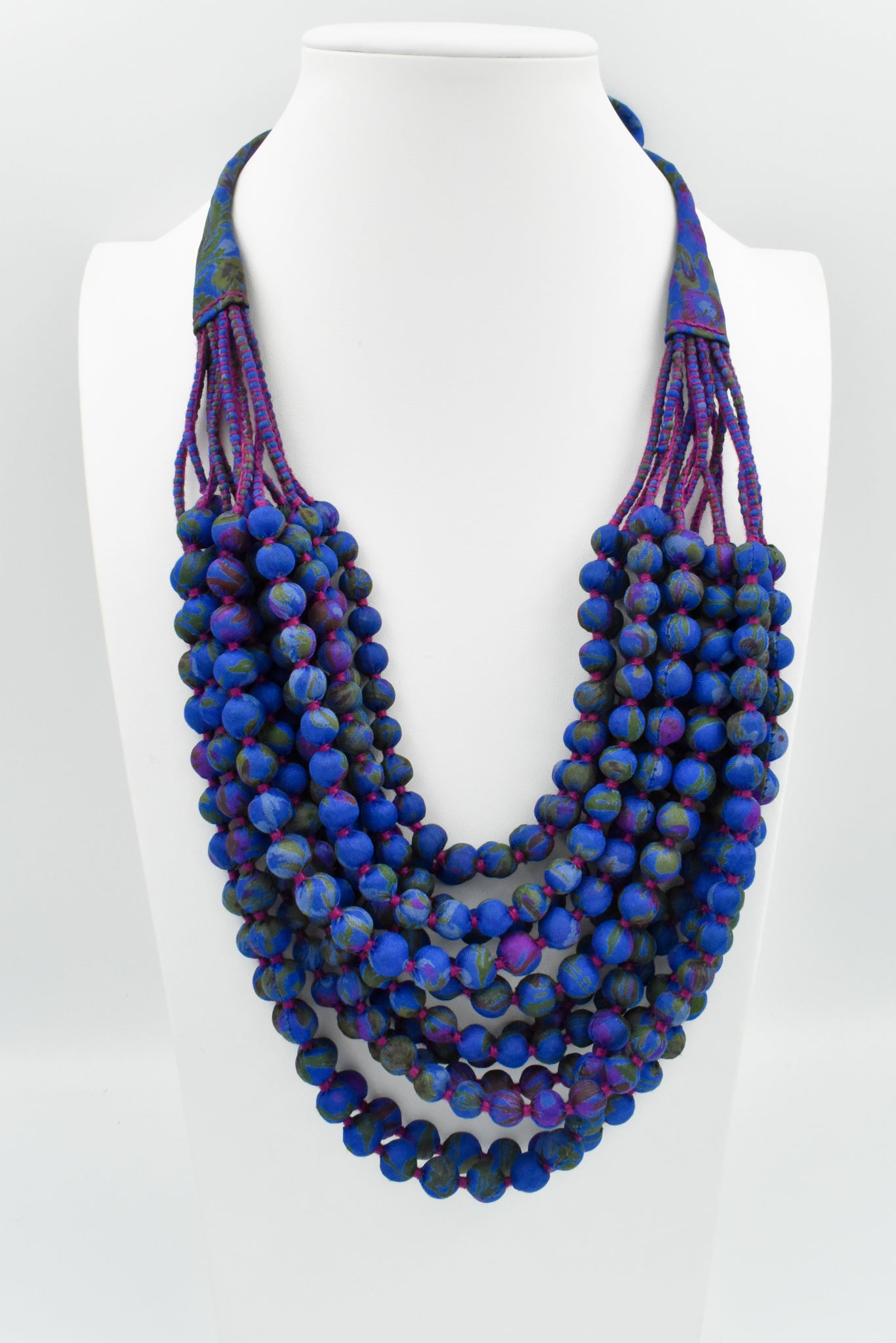 Sari Silk Bead Necklace, 12-String — Blue Violet — view 8