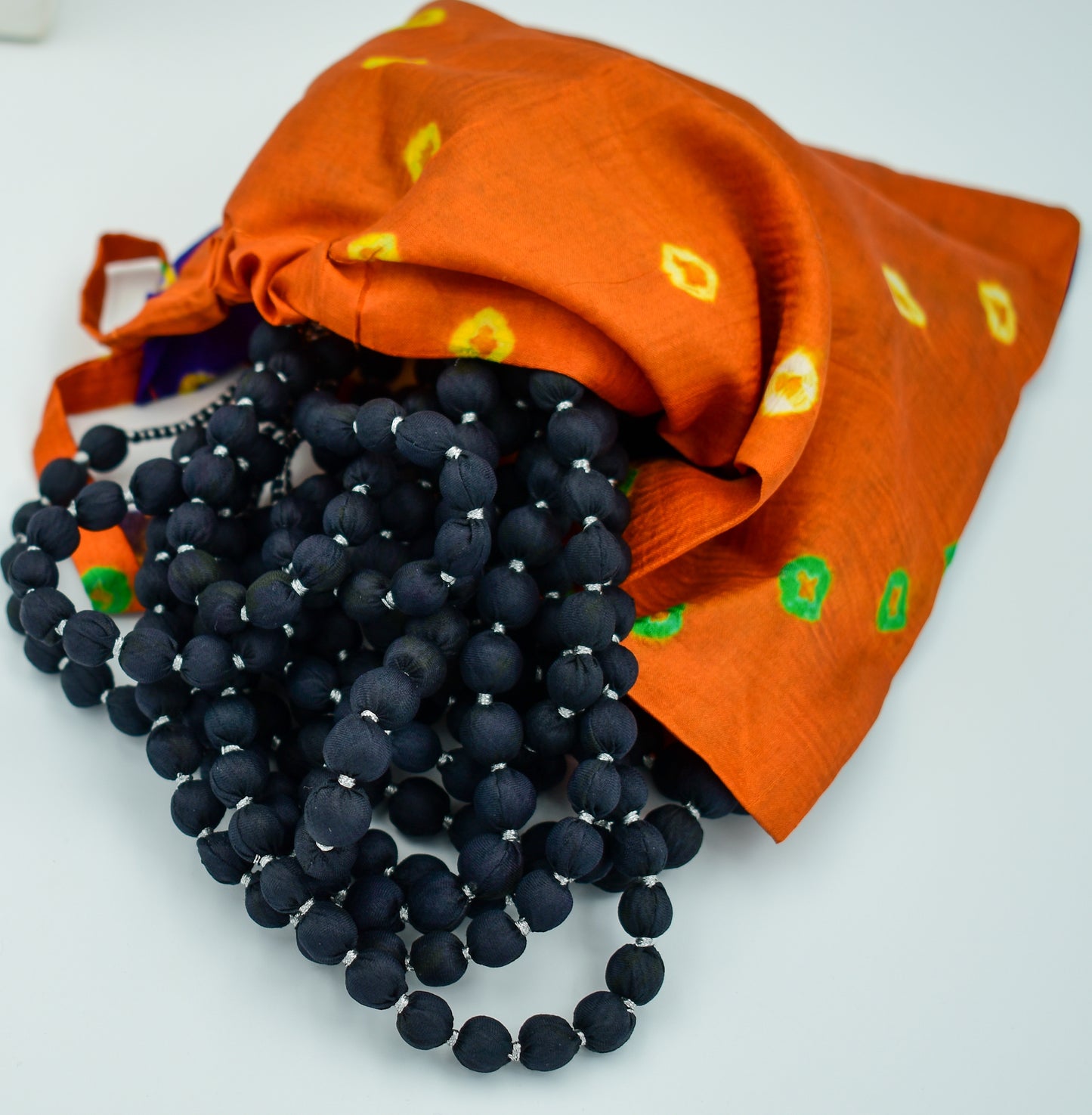 Ebony — Sari Silk Bead Necklace, 12-String — Black and Silver — view 6