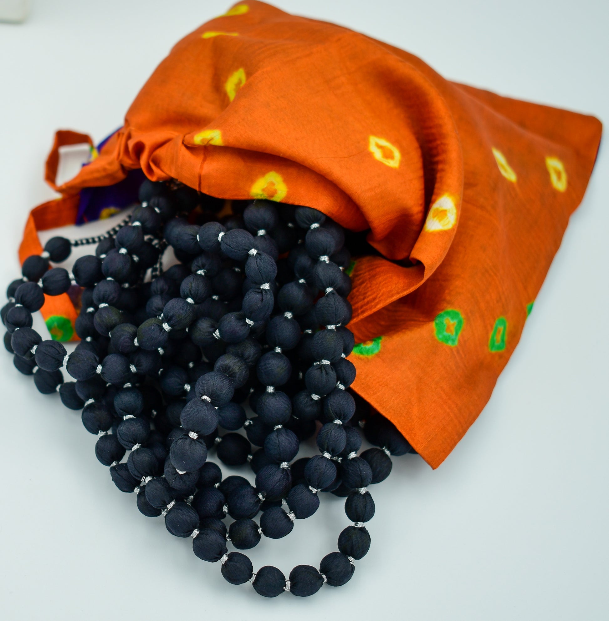 Ebony — Sari Silk Bead Necklace, 12-String — Black and Silver — view 6