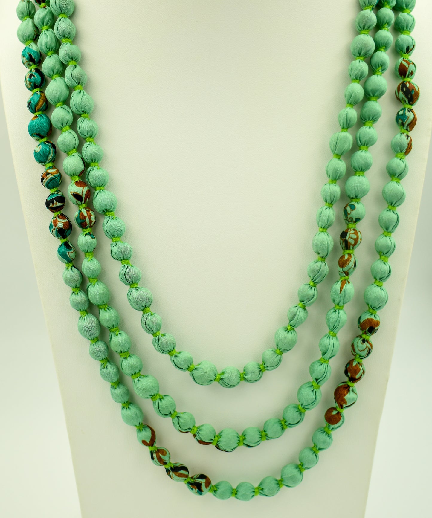 Mottled Mania — Sari Silk Bead Necklace, 1-String — Light Green Multi — styling view