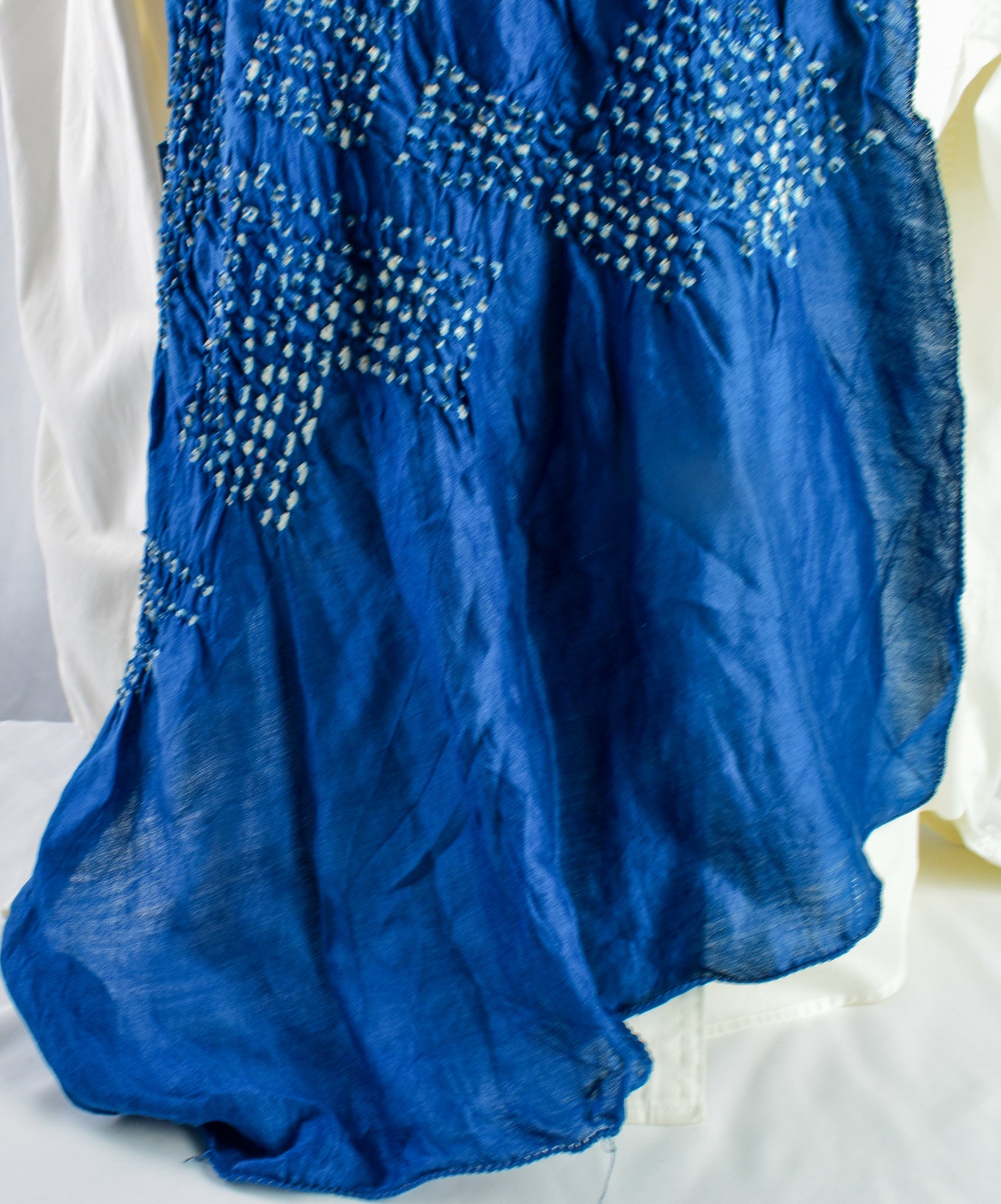 Silk Bandhani Scarf — Blue Ombre — close-up detail