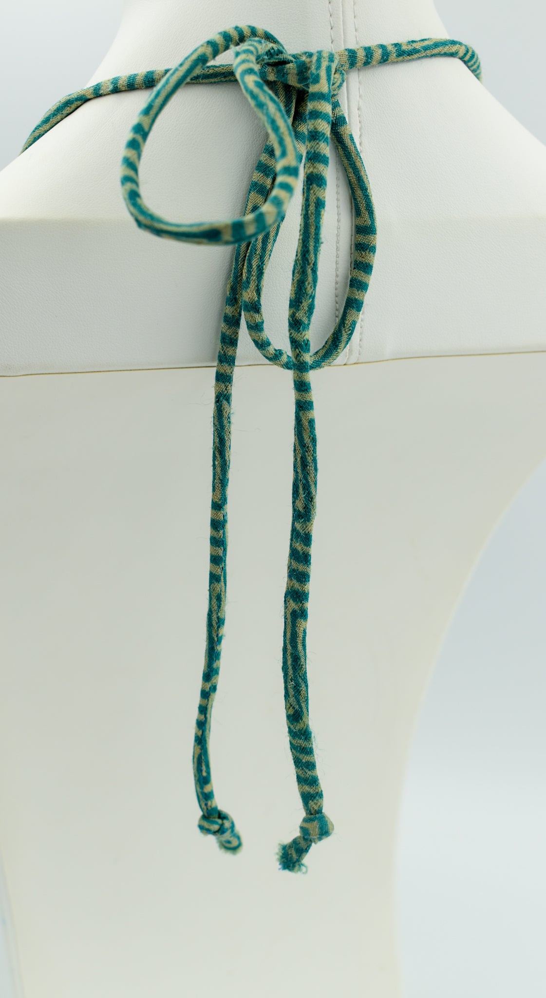 Peppermint — Sari Silk Necklace, Iris Style — Purple and Mint — close-up detail