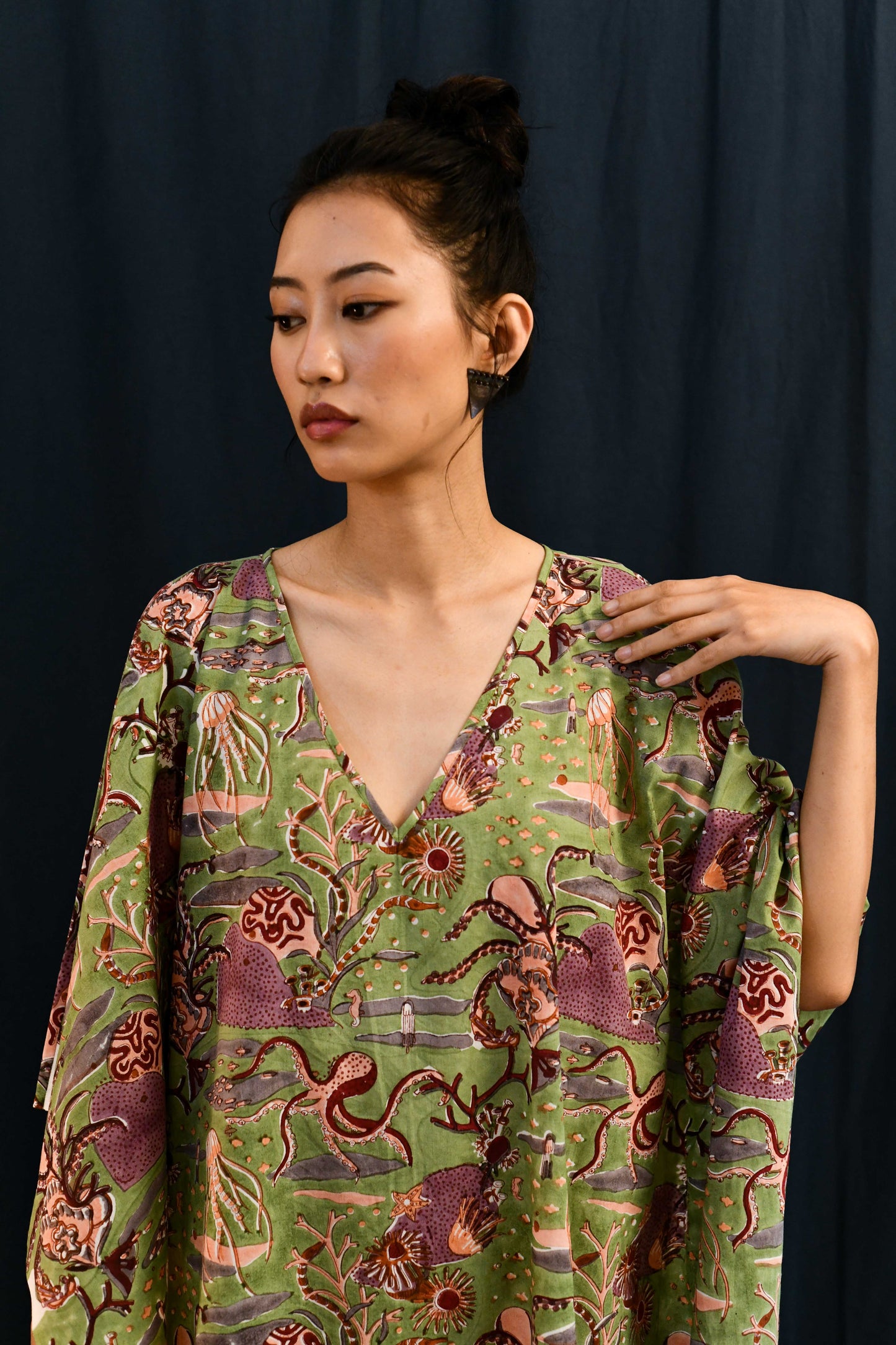 Samudree Kaftan — Spring Green — styling view