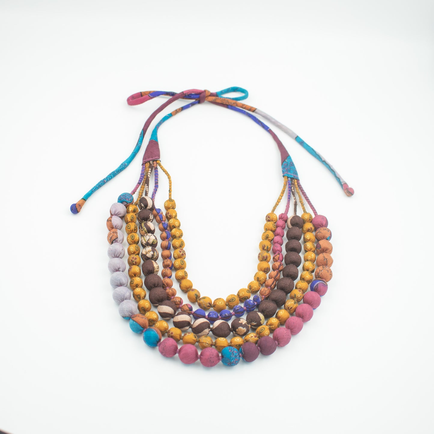 Sari Silk Bead Necklace, 5-String — Multi — close-up detail