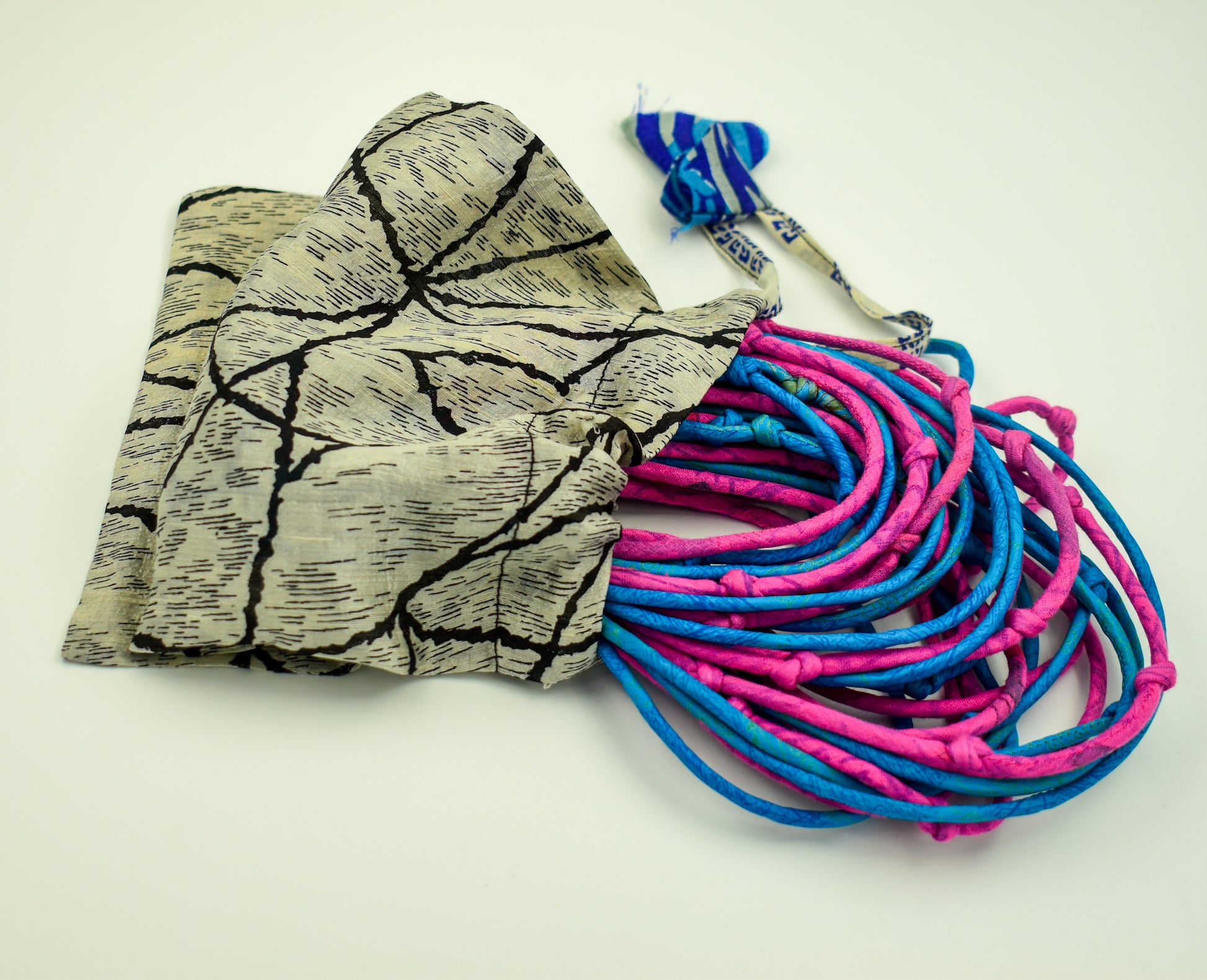 Sari Silk Bead Necklace — Pink and Blue — styling view