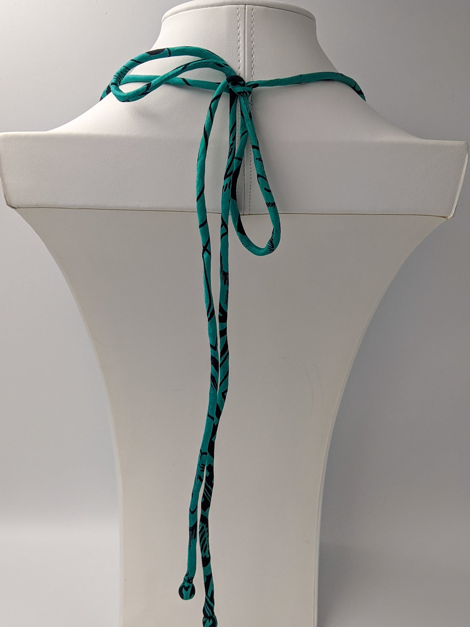Sari Silk Bead Necklace, 6-String — Mint and Black — view 7