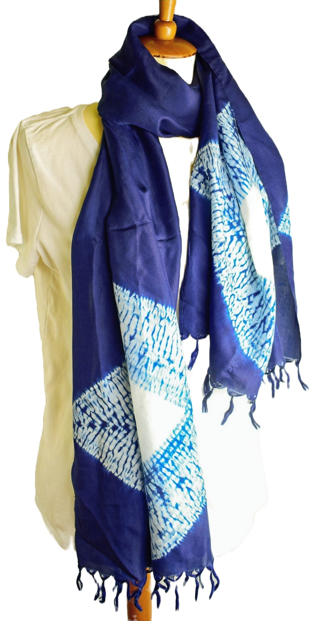 Mulberry Silk Shibori Scarf — Indigo — texture detail