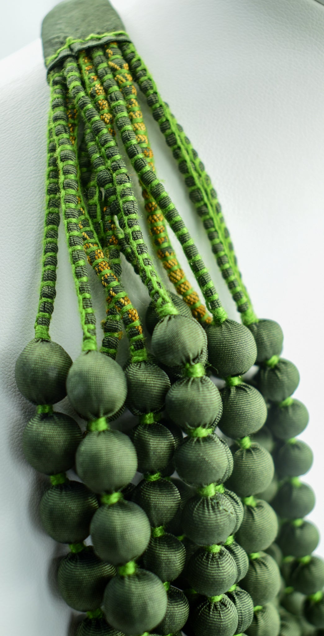 Growth — Sari Silk Bead Necklace, 12-String — Forest Green — styling view