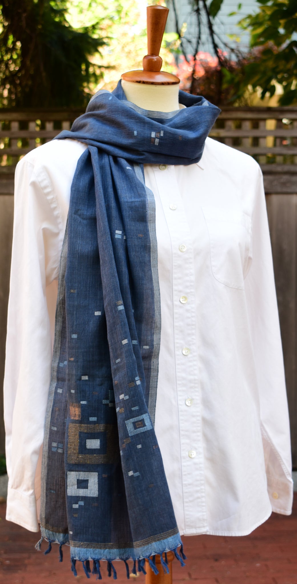Khadi Jamdani Scarf — Two Colorways — styling view