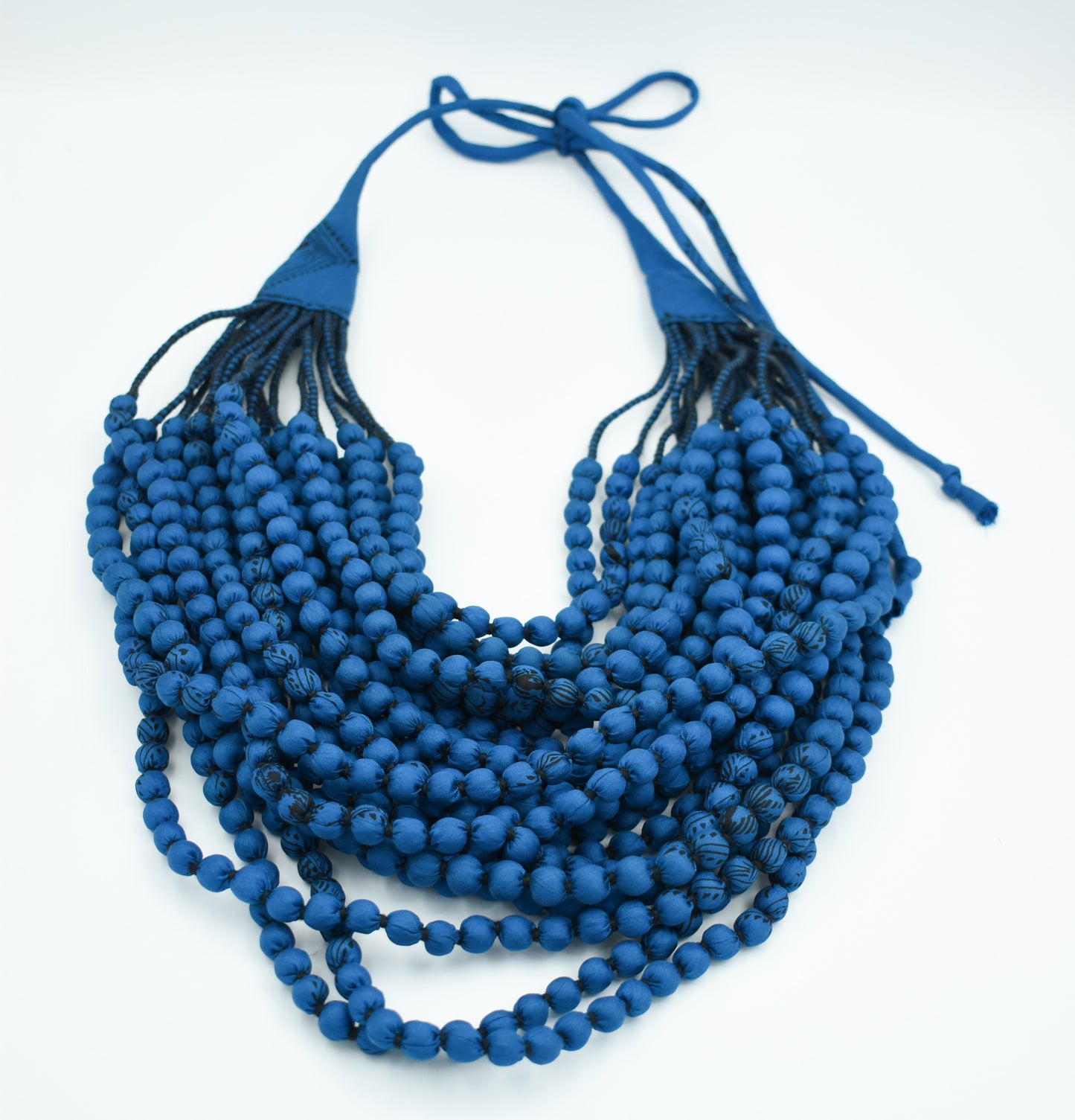 Sari Silk Bead Necklace, 22-String — Deep Teal — worn on neck