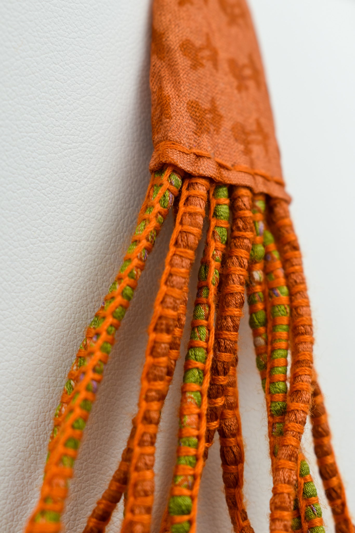 Maya — Sari Silk Bead Necklace, 12-String — Papaya — worn on neck