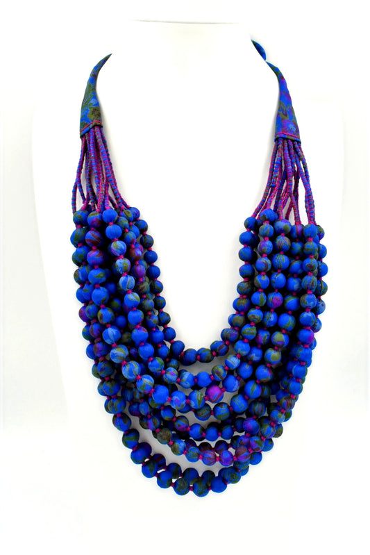 Sari Silk Bead Necklace, 12-String — Blue Violet
