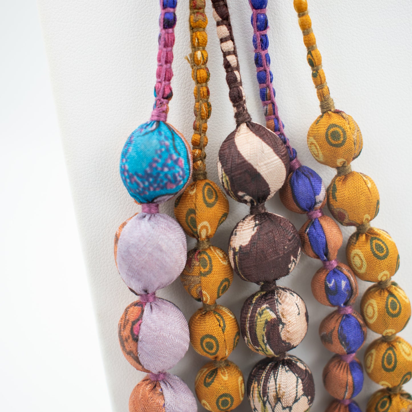 Sari Silk Bead Necklace, 5-String — Multi — styling view