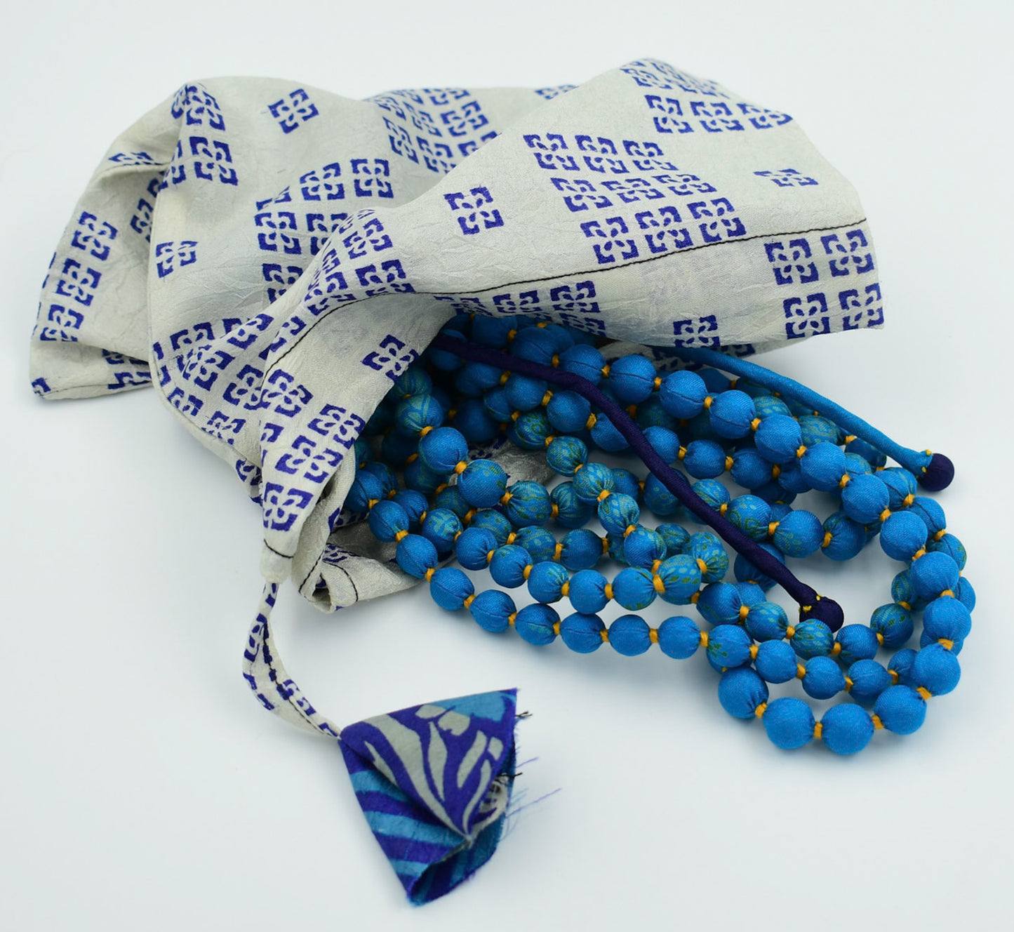 Curacao — Sari Silk Bead Necklace, 6-String — Vivid Blue — styling view