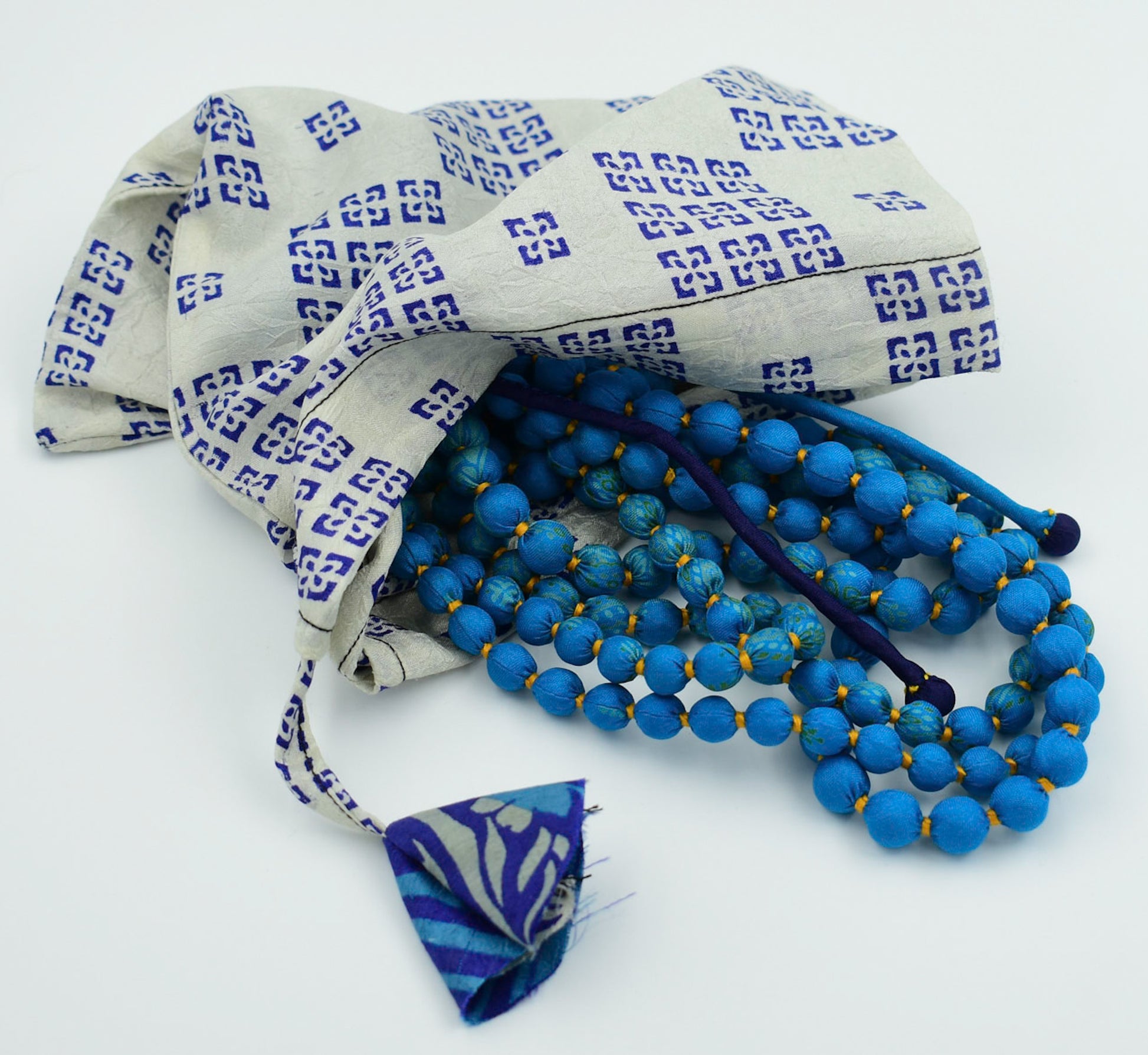 Curacao — Sari Silk Bead Necklace, 6-String — Vivid Blue — styling view