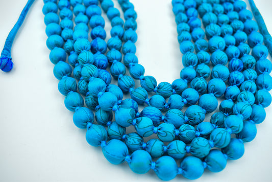 Smooth Sailing — Sari Silk Bead Necklace, 6-String — Caribbean Blue — detail of beads