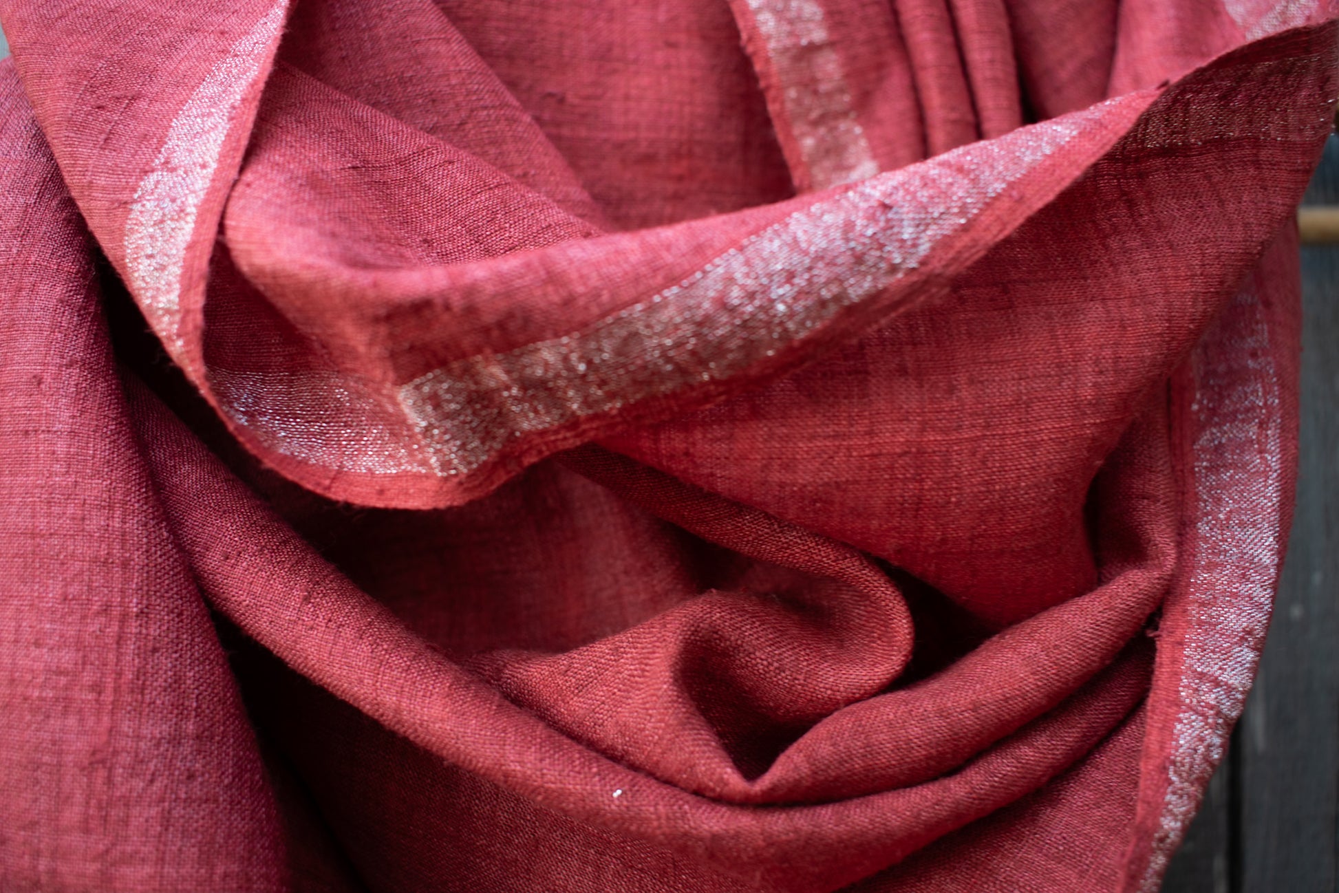 Matka Peace Silk Scarf — Madder — styling view