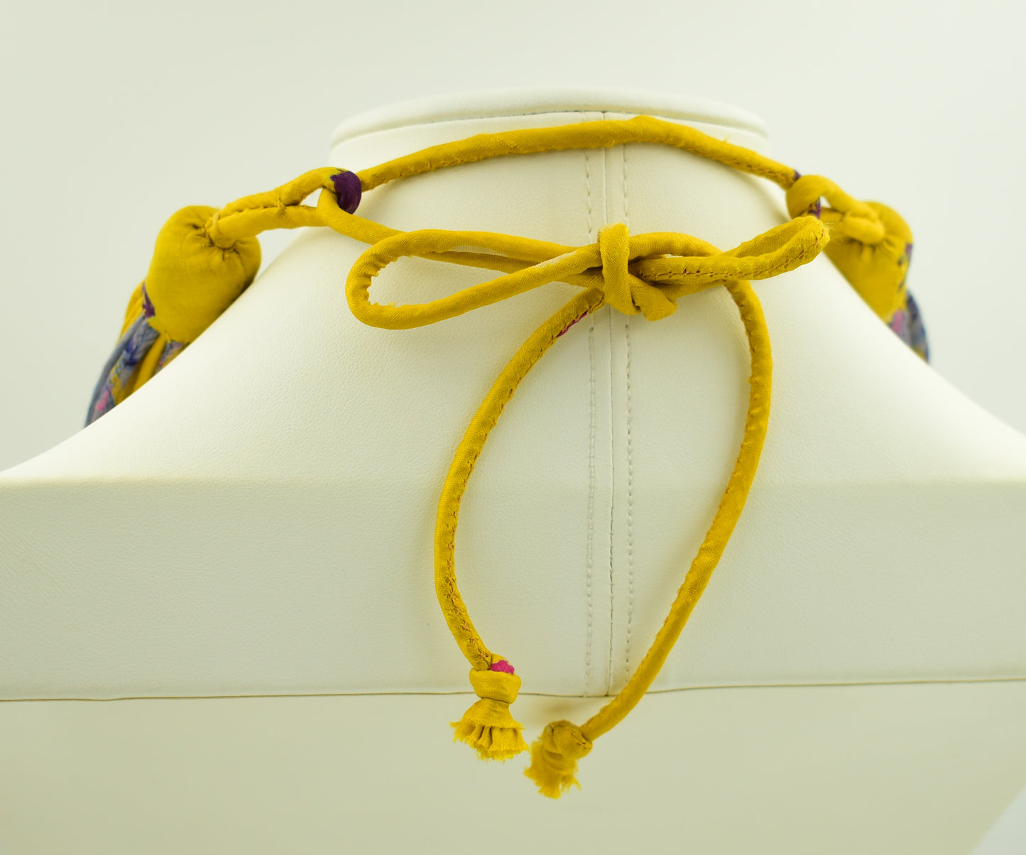 Sari Silk Bead Necklace — Yellow and Grey — styling view