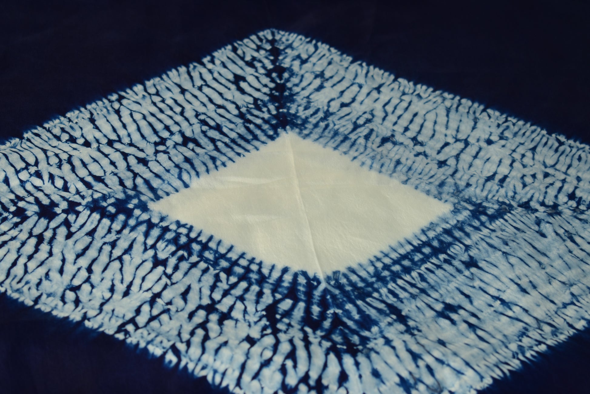Mulberry Silk Shibori Scarf — Indigo — styling view