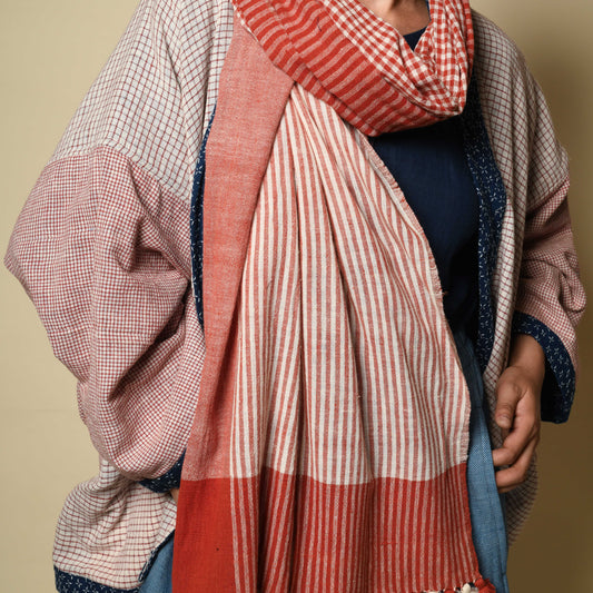 Gamcha cotton scarf red and white check detail