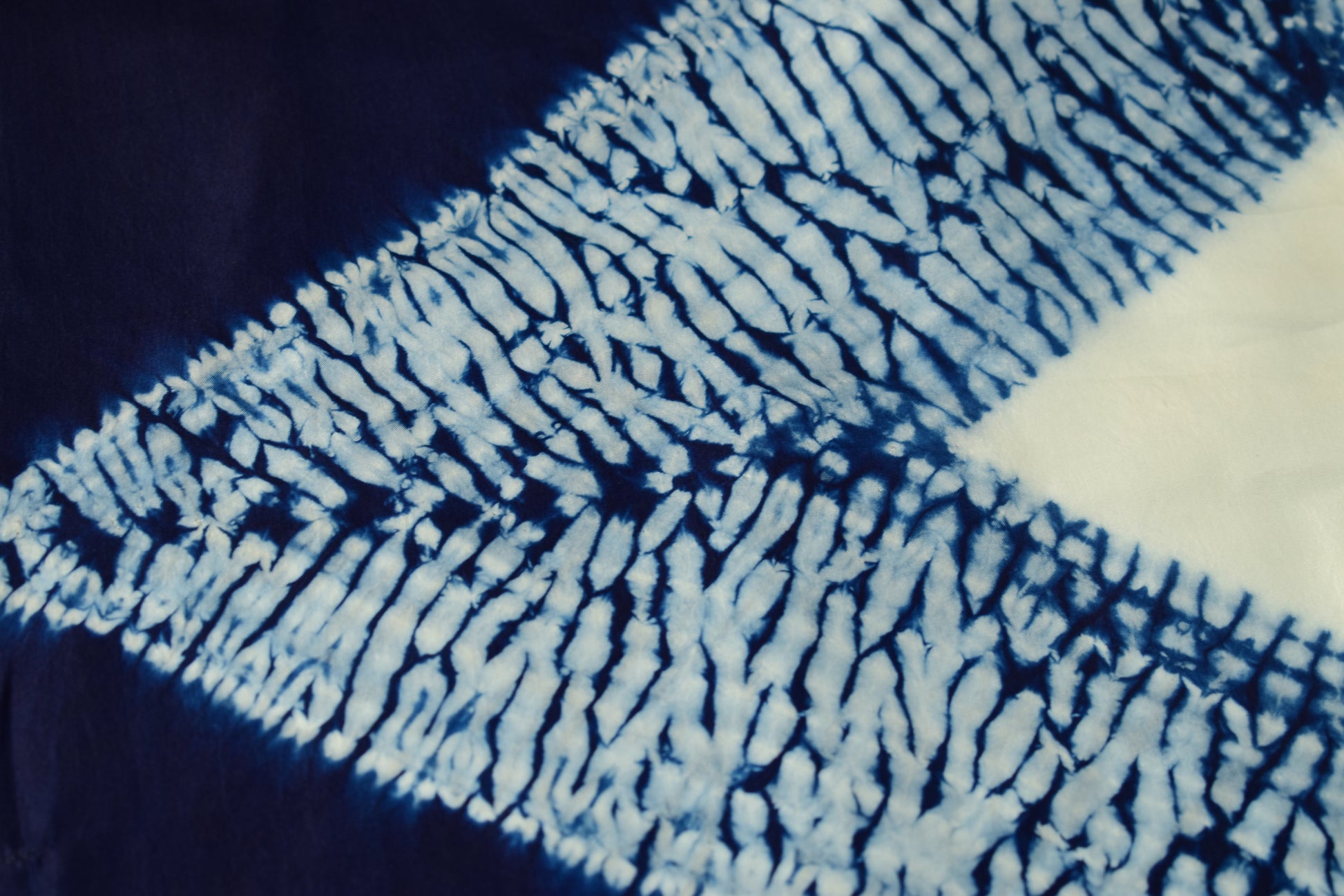 Mulberry Silk Shibori Scarf — Indigo — close-up detail